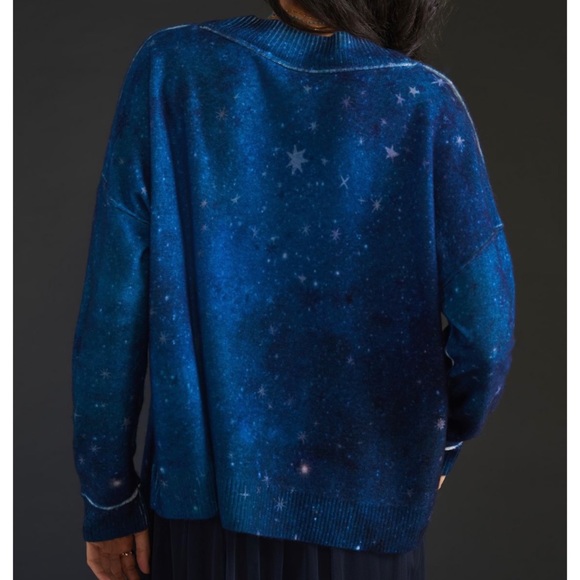 LAST CALL Anthropologie Pilcro V-Neck Navy Star Print Cashmere Sweater NWT XS/S - Picture 7 of 11